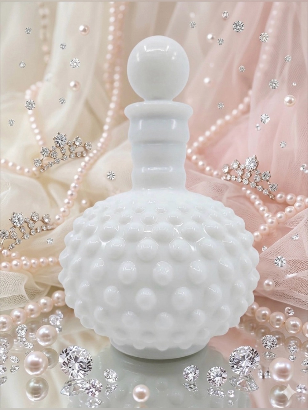 🌸 Vintage Fenton Wrisley White Milk Glass Hobnail Perfume Bottle Empty